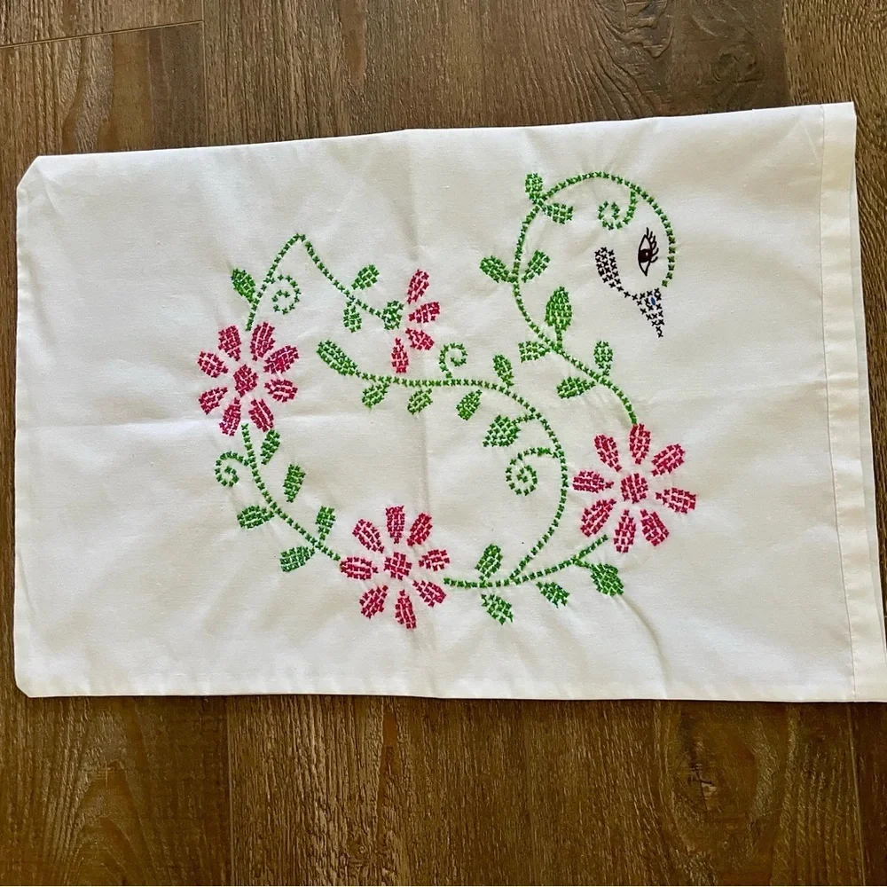 Embroidered Floral White Pillow 17/25 inches